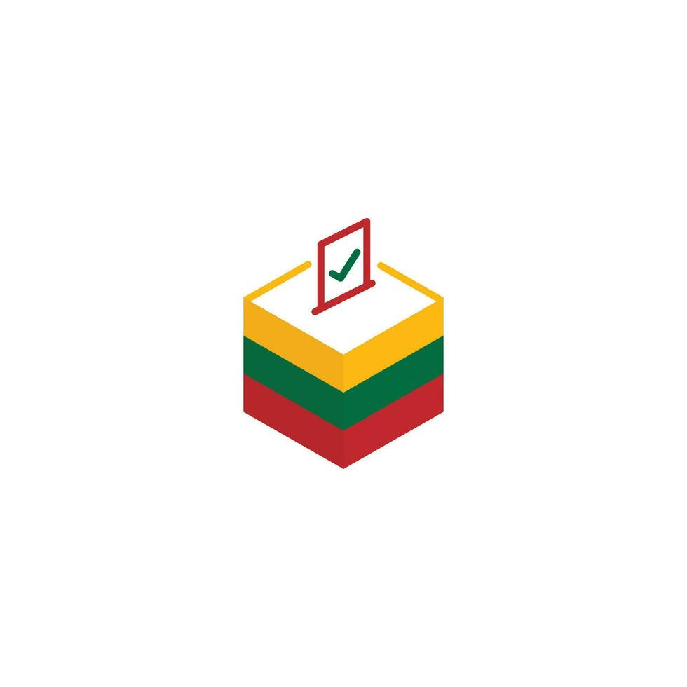 Lithuania election concept, democracy, voting ballot box with flag. Vector icon illustration