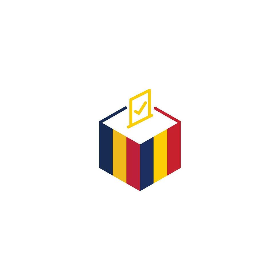 Chad or Romania election concept, democracy, voting ballot box with flag. Vector icon illustration