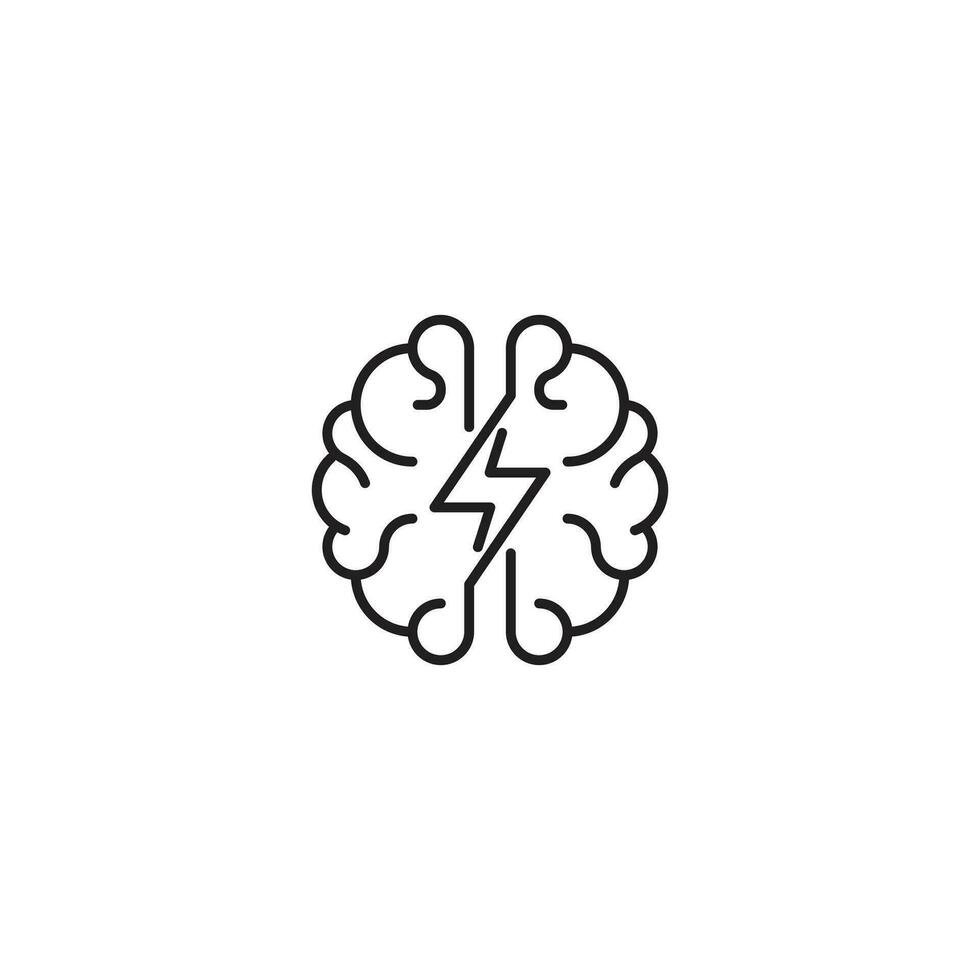 Fast thinking, Lightning brain, smart. Vector logo icon outline template
