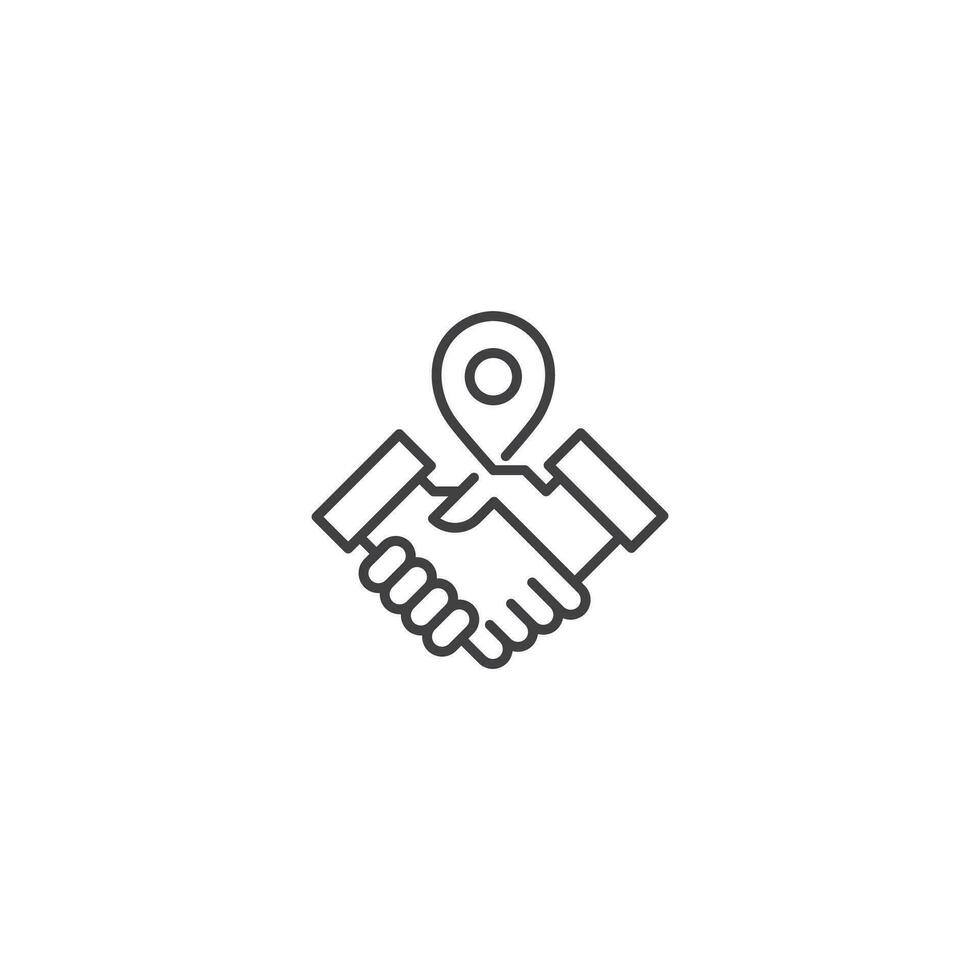 Deal point, handshake pin location. Vector outline icon template illustration