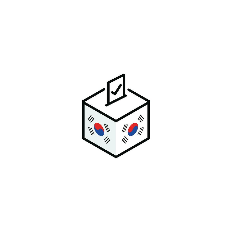 South Korea election concept, democracy, voting ballot box with flag. Vector icon illustration