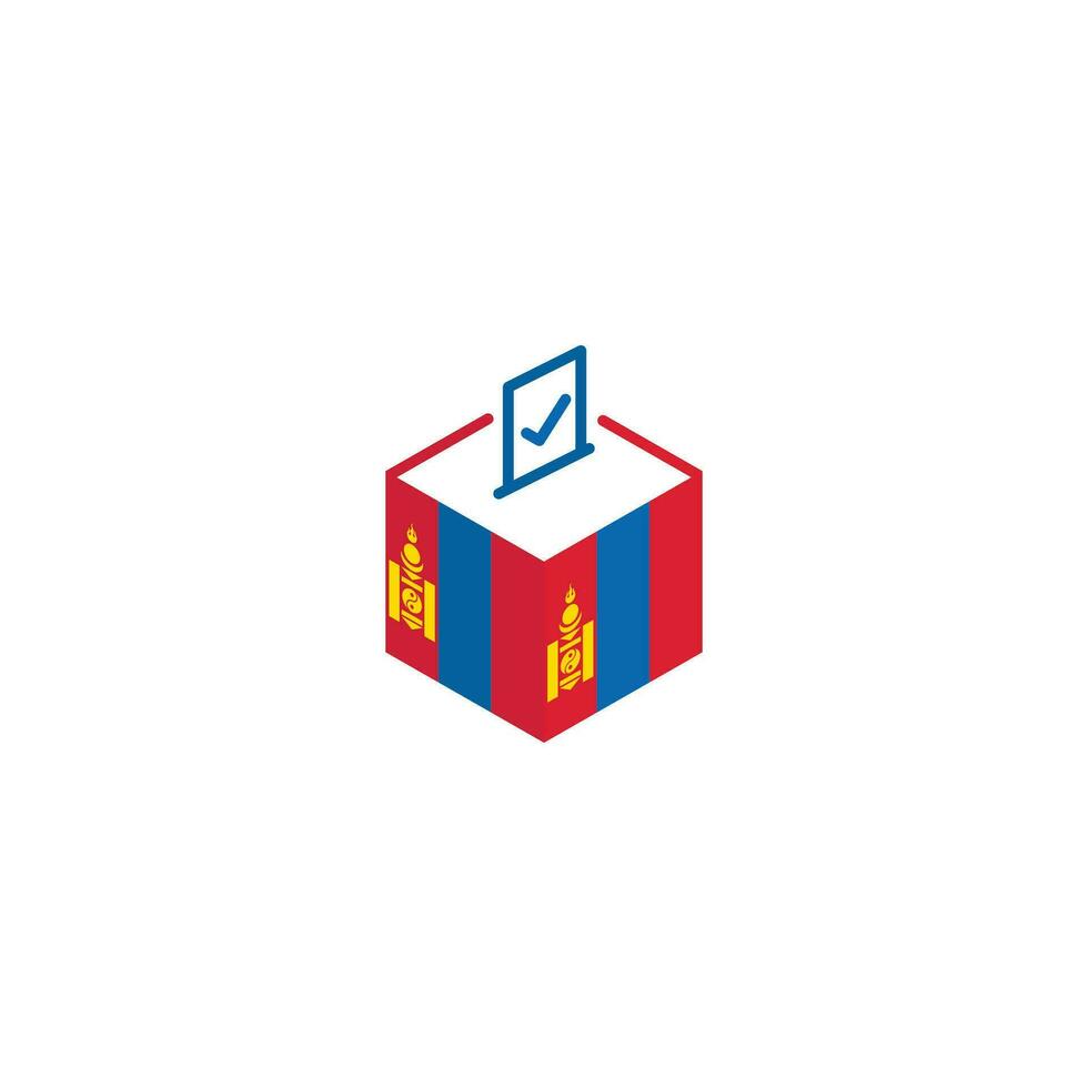 Mongolia election concept, democracy, voting ballot box with flag. Vector icon illustration