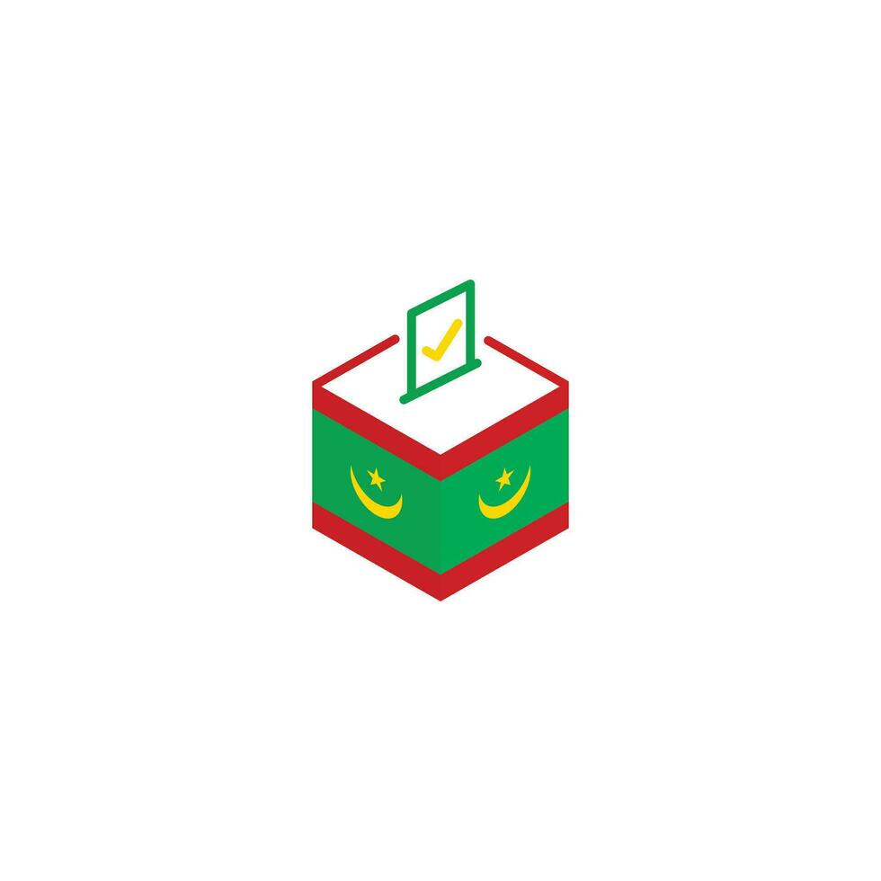 Mauritania election concept, democracy, voting ballot box with flag. Vector icon illustration