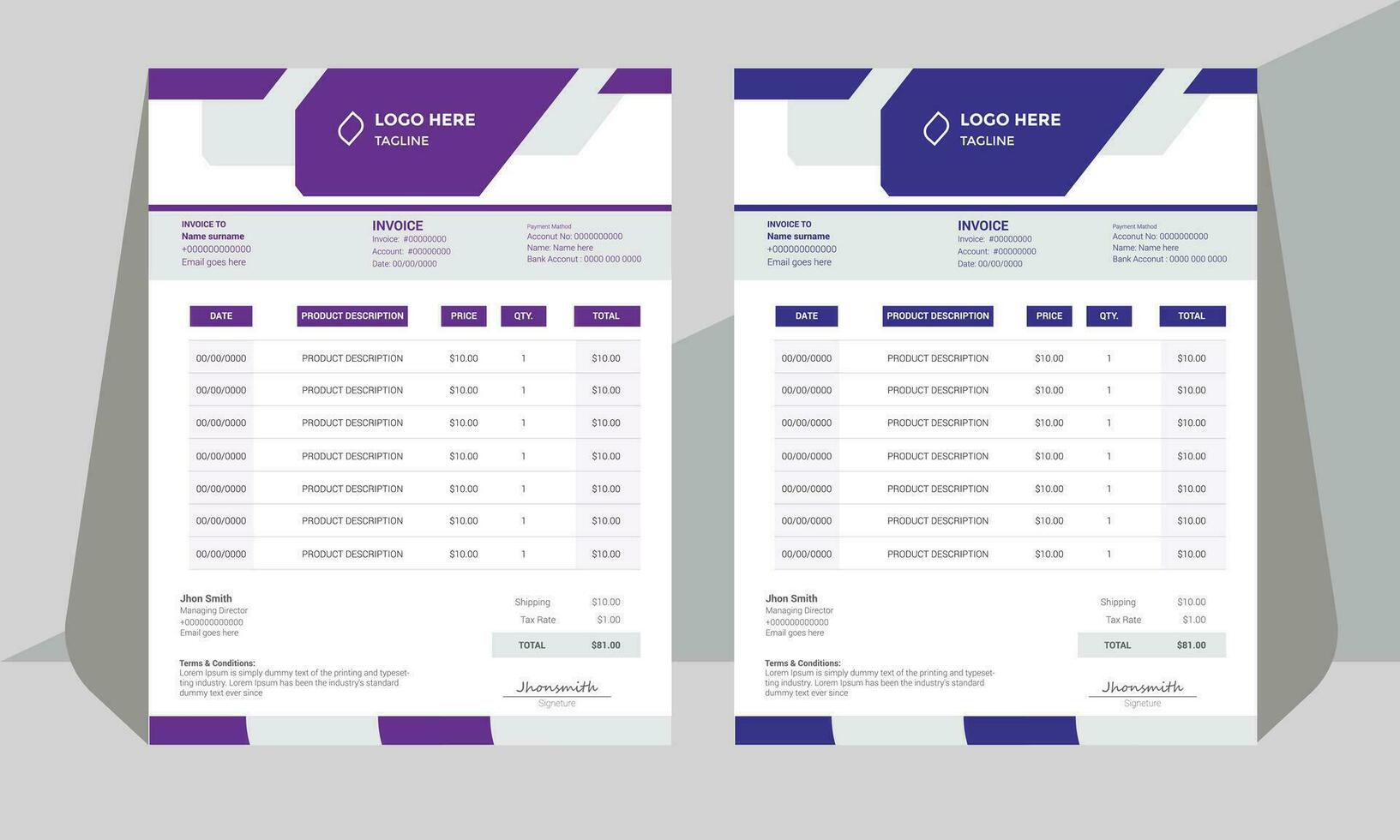 Corporate Modern Invoice Design a4 size vector