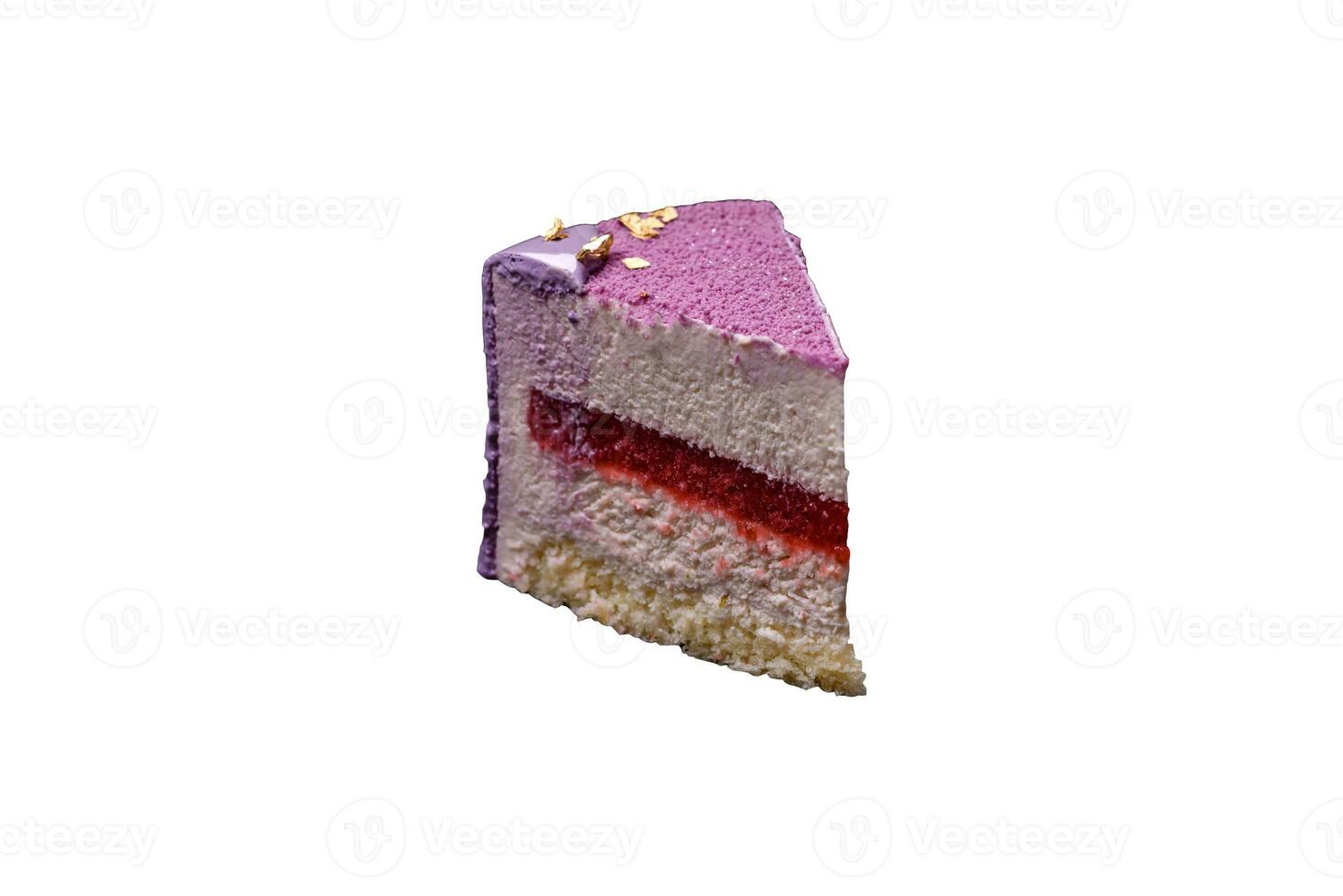 Delicious fresh sweet mousse cake with berry filling photo