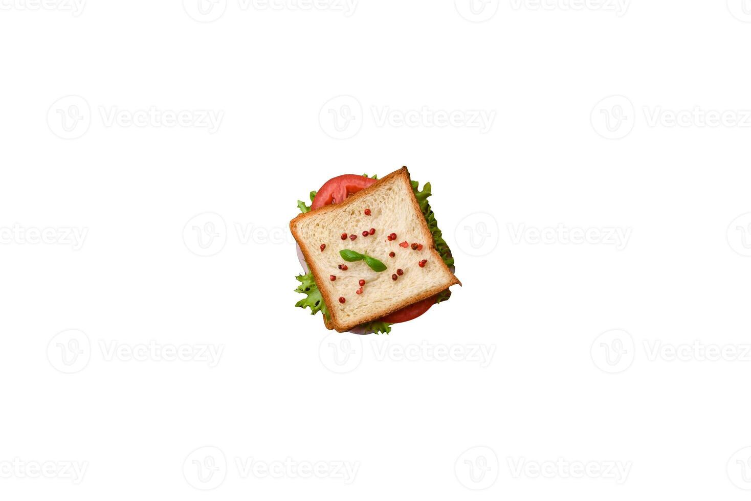 Delicious sandwich with toast, ham, tomatoes, cheese and lettuce photo