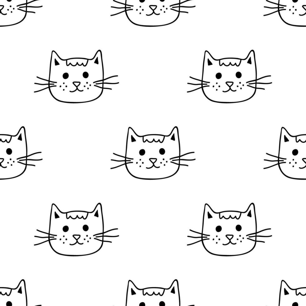 Seamless pattern with cat muzzle doodle for decorative print, wrapping paper, greeting cards, wallpaper and fabric vector