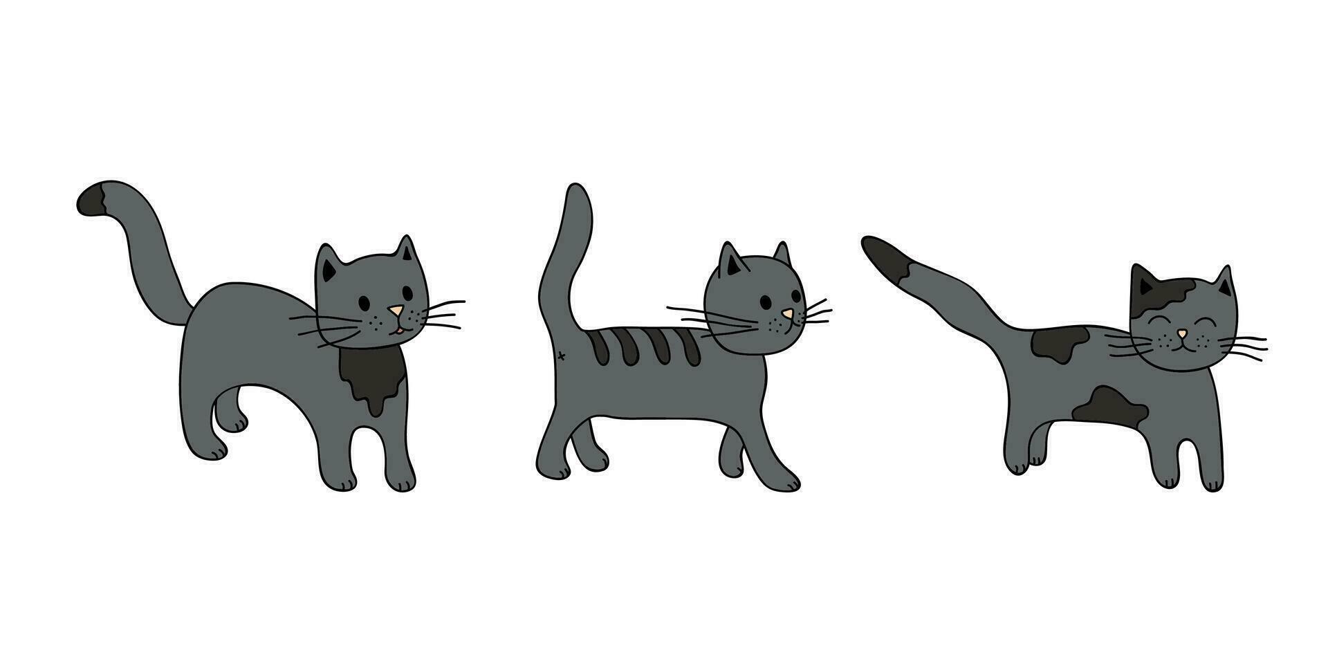 Hand drawn cat clipart. Cute pet doodle set vector