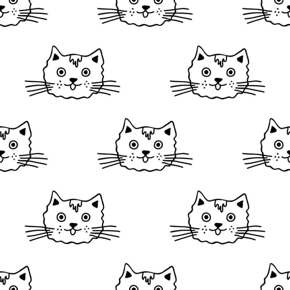 Seamless pattern with cat muzzle doodle for decorative print, wrapping paper, greeting cards, wallpaper and fabric vector