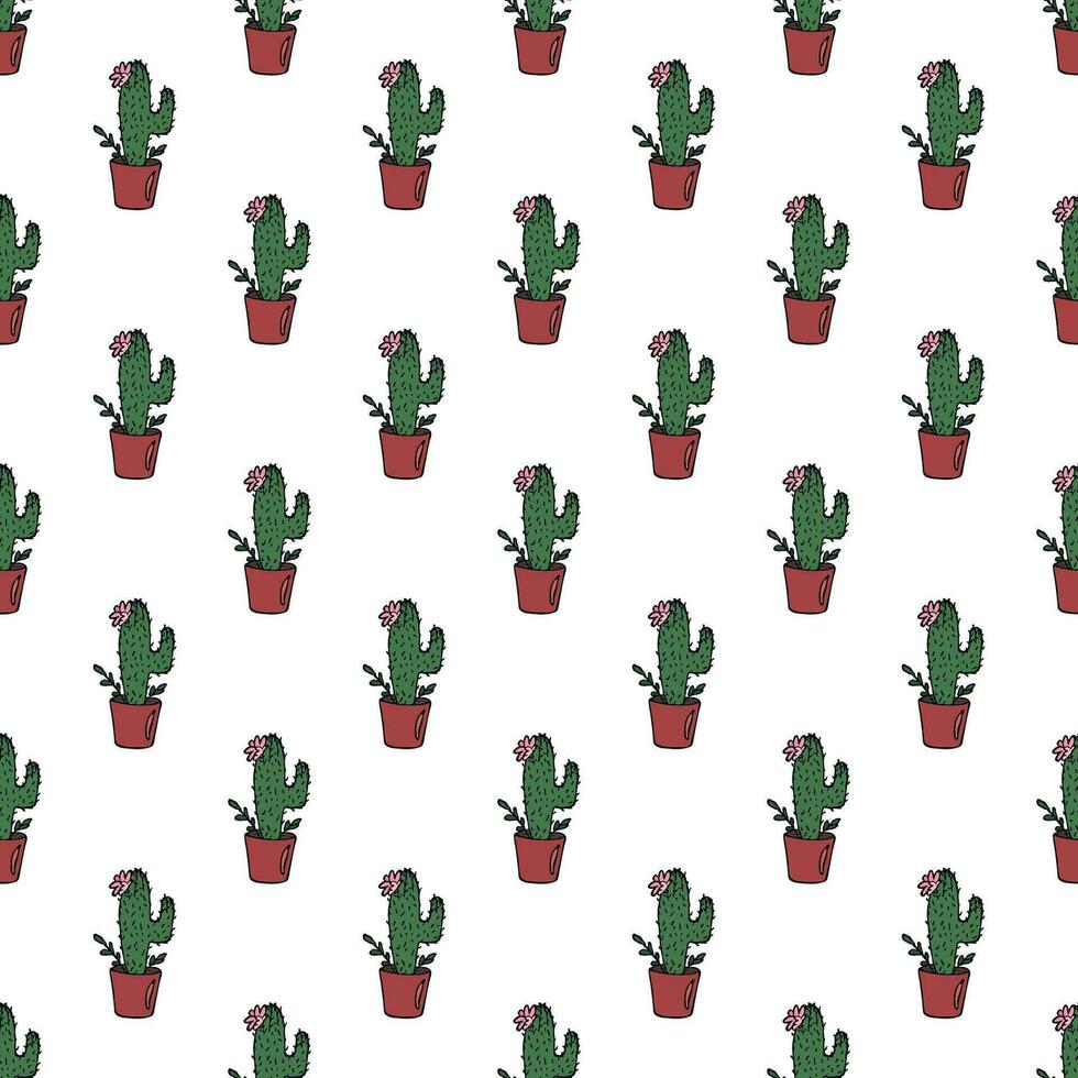 Seamless pattern with cactus doodle for decorative print, wrapping paper, greeting cards and fabric vector