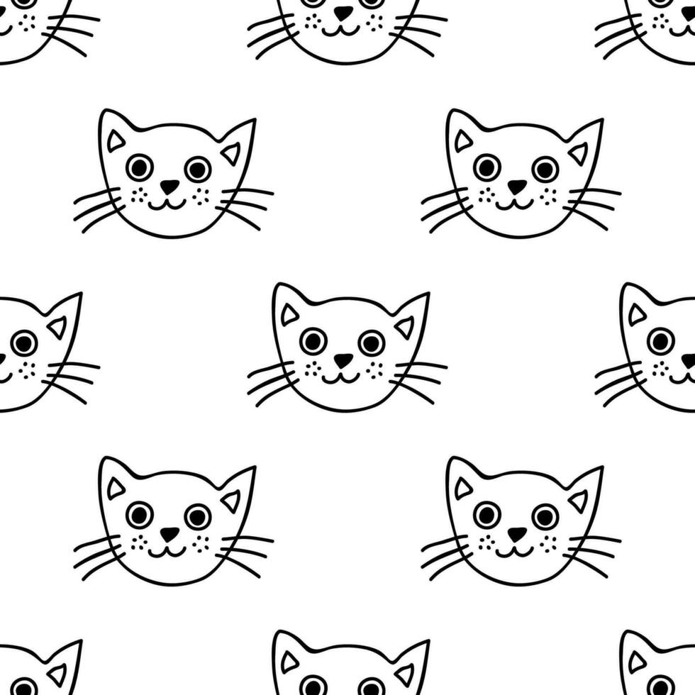 Seamless pattern with cat muzzle doodle for decorative print, wrapping paper, greeting cards, wallpaper and fabric vector