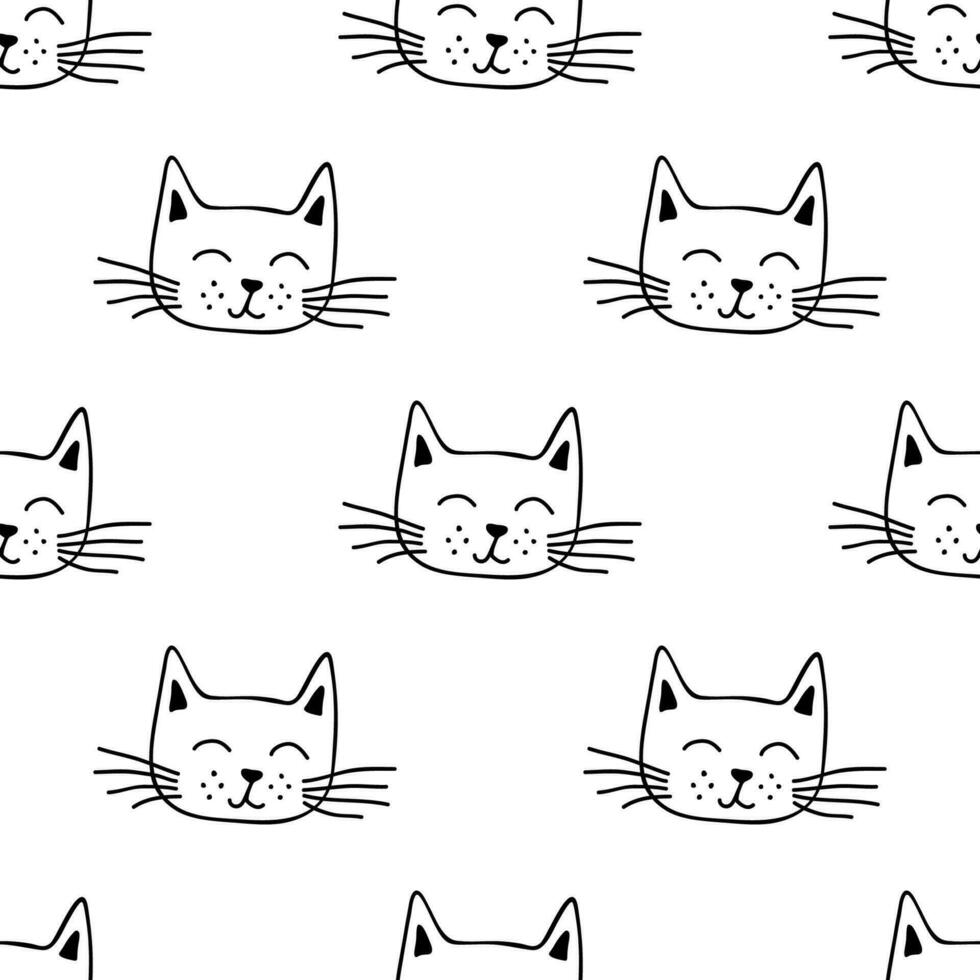 Seamless pattern with cat muzzle doodle for decorative print, wrapping paper, greeting cards, wallpaper and fabric vector