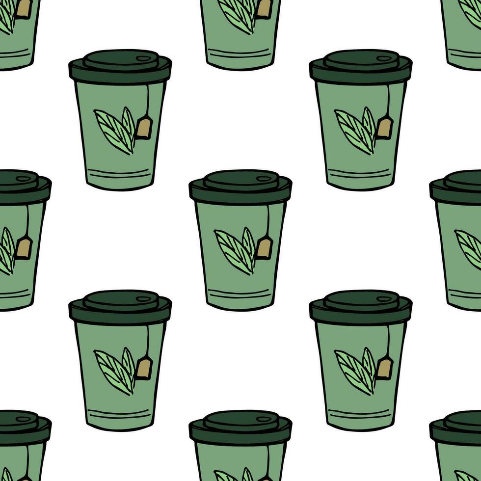 Seamless pattern with cute cup of tea or coffee doodle for decorative print, wrapping paper, greeting cards, wallpaper and fabric vector