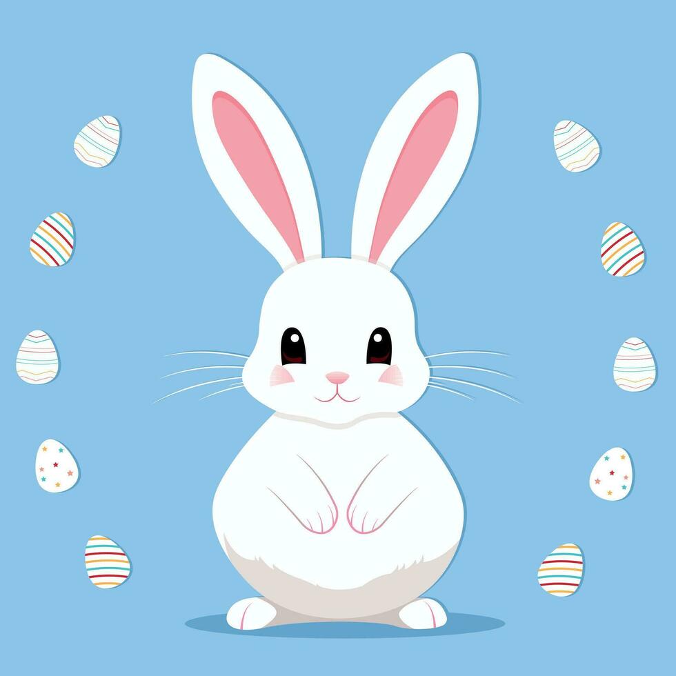 easter greeting card with bunny. Happy Easter. Cute rabbit for Easter. Bunny ears and Easter eggs. Vector illustration. Greeting card. Bunny in the egg