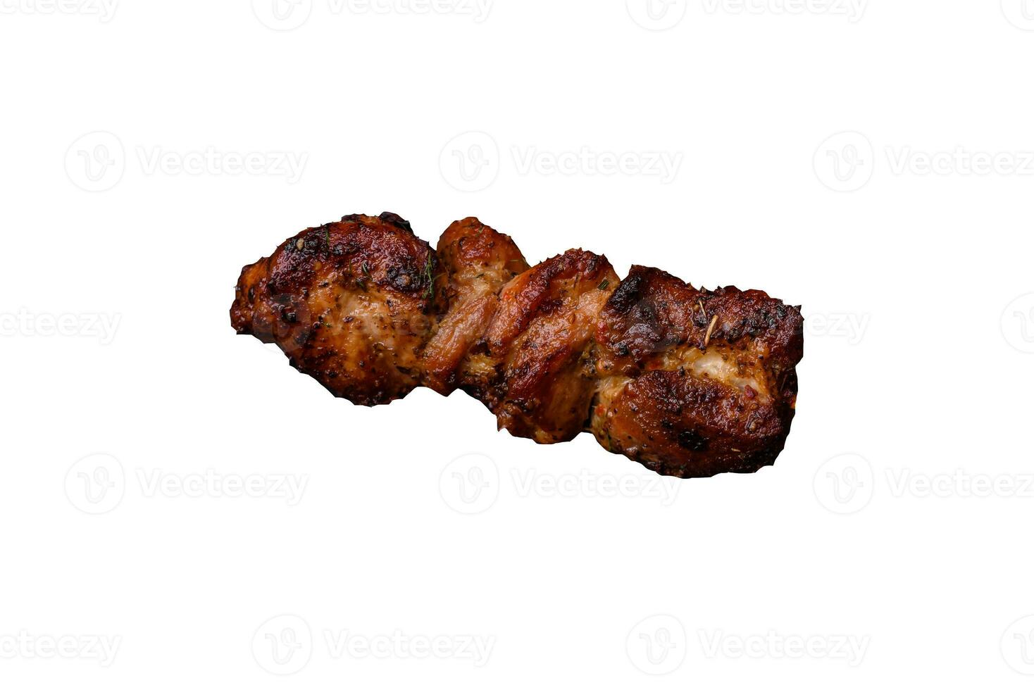 Delicious grilled chicken, turkey or pork skewers with salt, spices and herbs photo