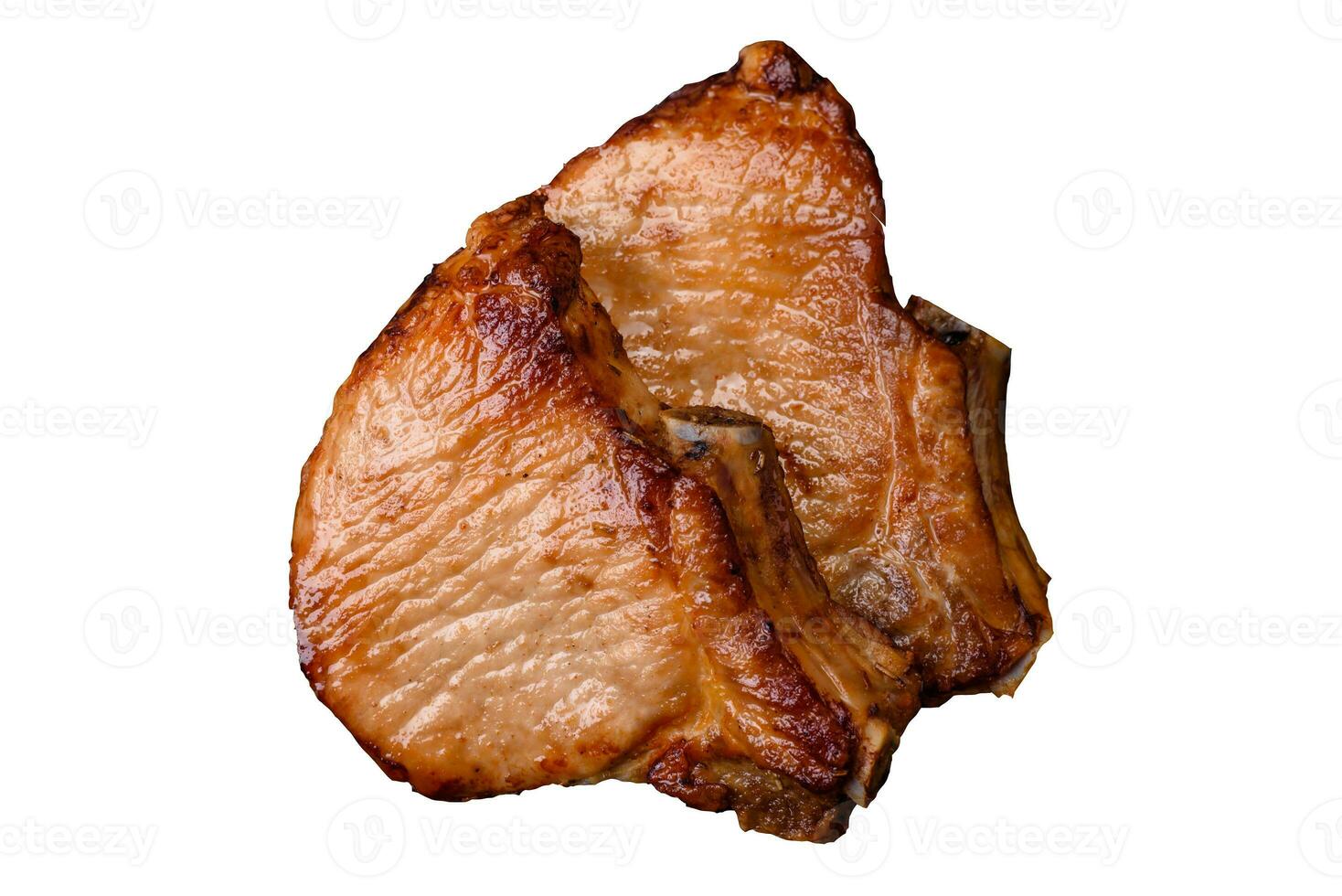 Delicious juicy pork or beef steak with salt, spices and herbs photo