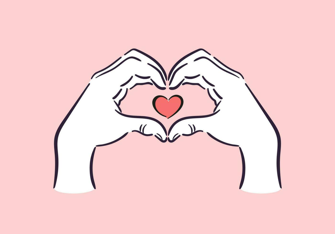 Hand Heart. Happy Valentines Day. gesture depicting love. Vector illustration in a sketchy minimalistic style. For posters, postcards, website, banners, design elements.