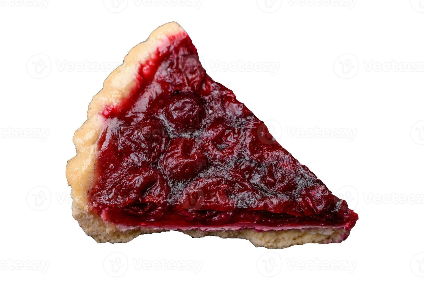 Delicious fragrant sweet pie with cherry berries on a ceramic plate photo
