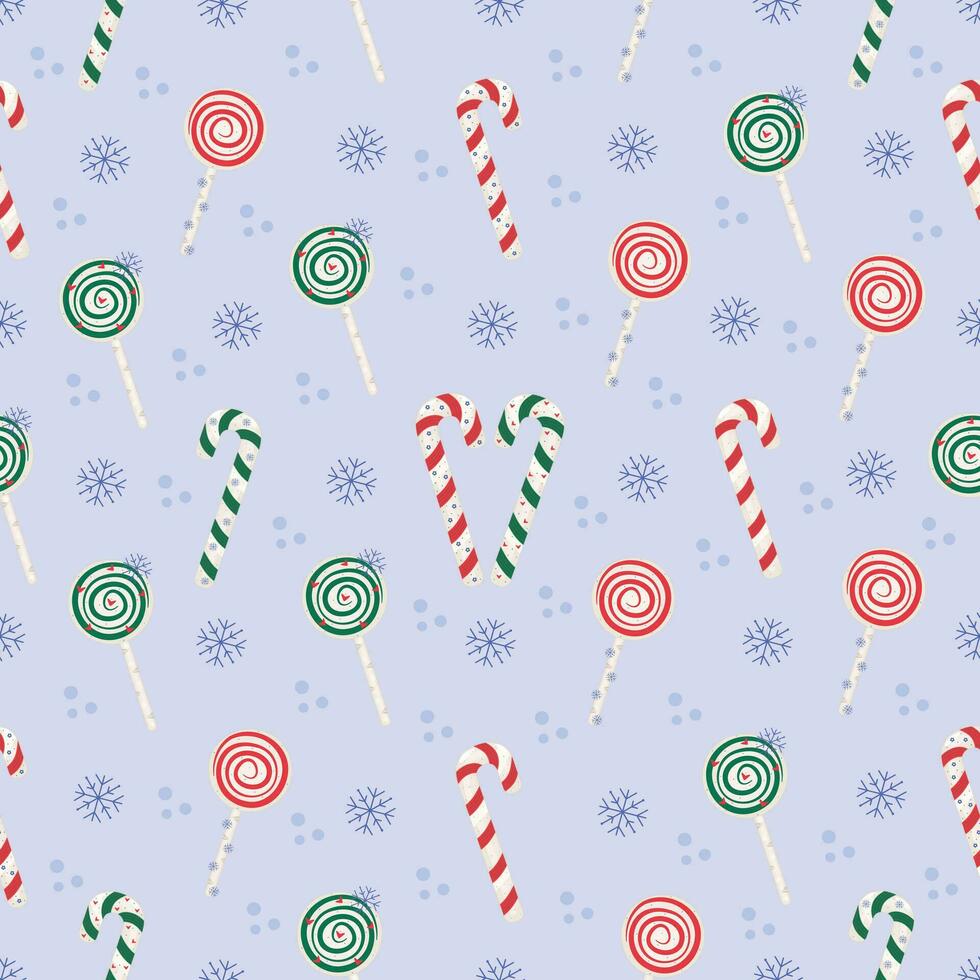 Candy cane and lollipop seamless pattern, color winter background vector