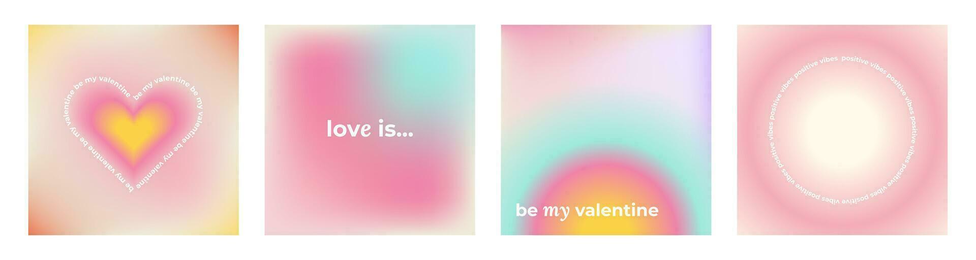 Set of Y2k Trendy Aesthetic abstract gradient pink violet background with translucent aura irregular shapes blurred pattern. Social media valentines day poster, stories highlight templates vector