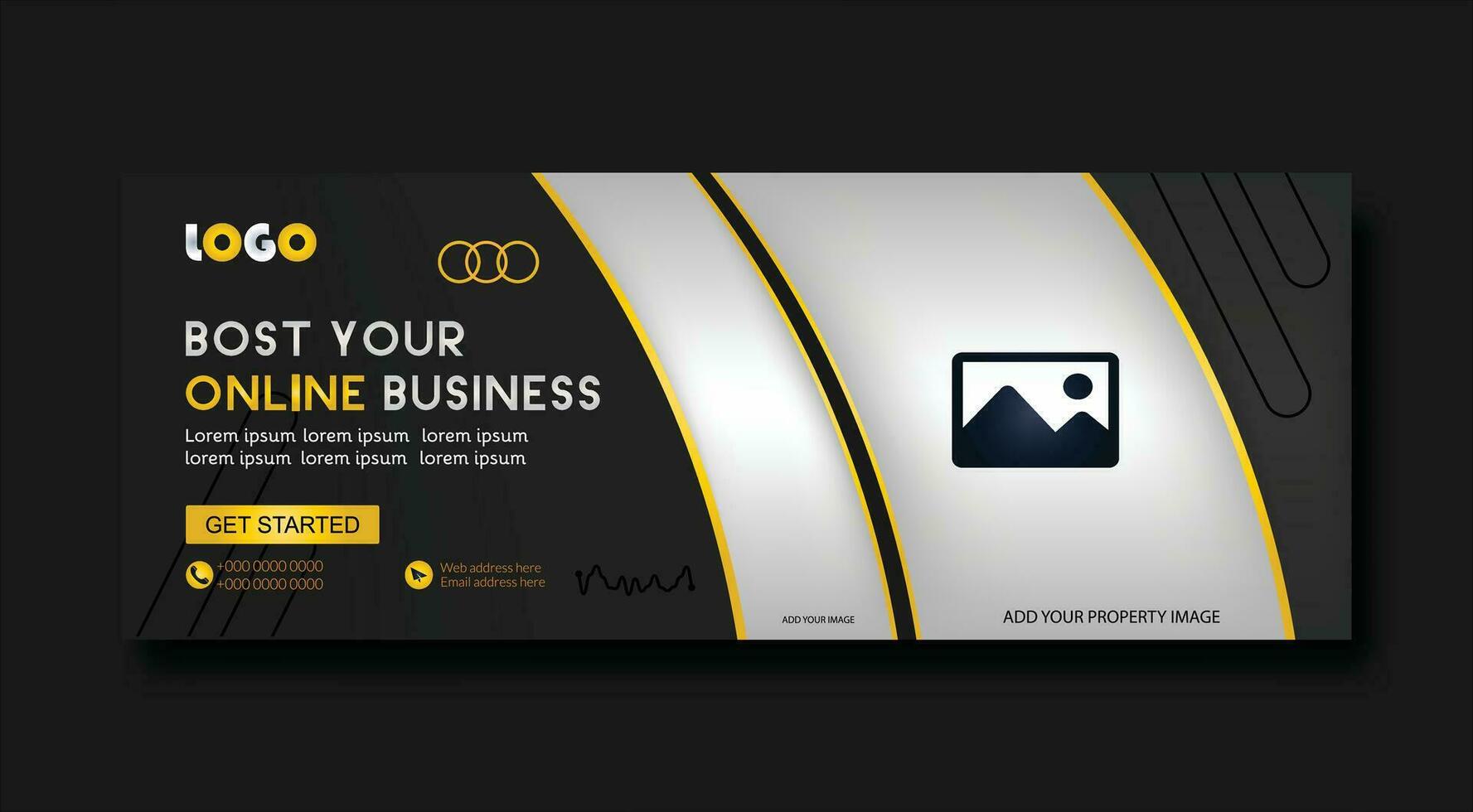 Corporate social media banner or cover template design with dark mockup vector