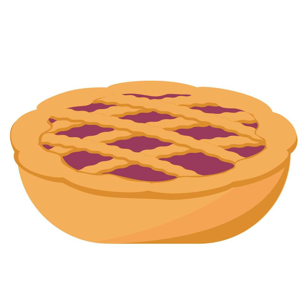 Pie top view. Cooked tasty round food pastry pie desserts exact vector, cherry pie. vector