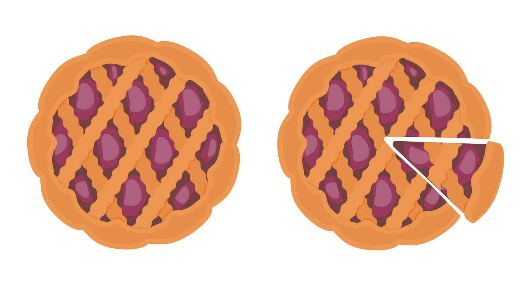 tarta parte superior vista. cocido sabroso redondo comida Pastelería tarta postres exacto vector, Cereza tarta. vector