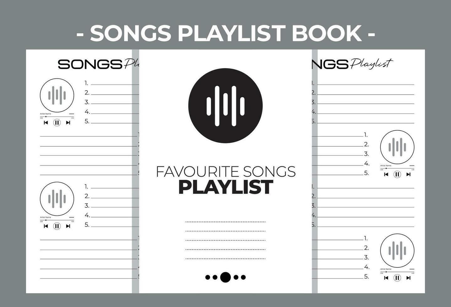 Printable KDP Songs Playlist Blank Book Vector Design Template