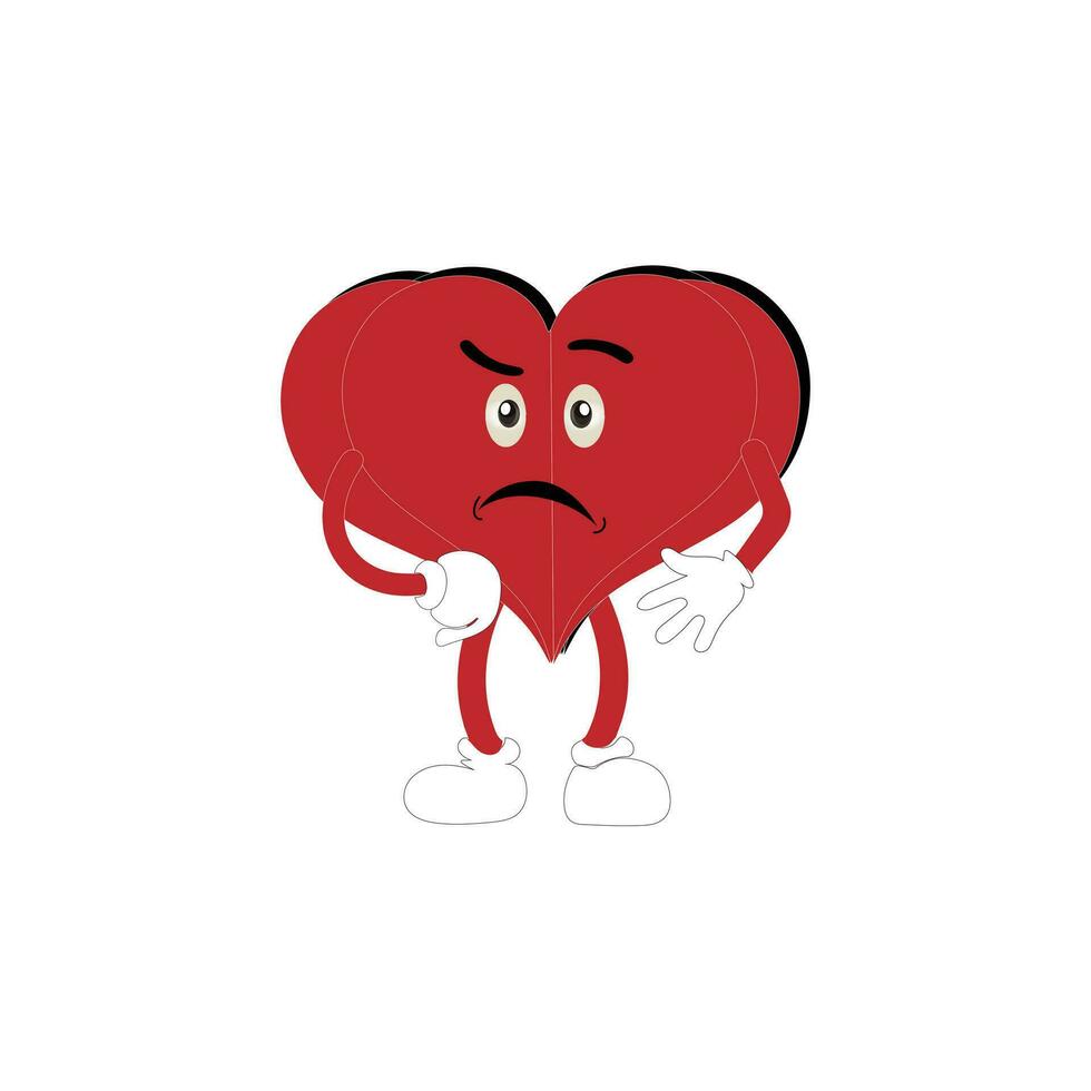 Heart funny cartoon character different pose. Cartoon red heart character with funny face. Happy cute heart emoji set. Love vector illustration. Valentine Day card