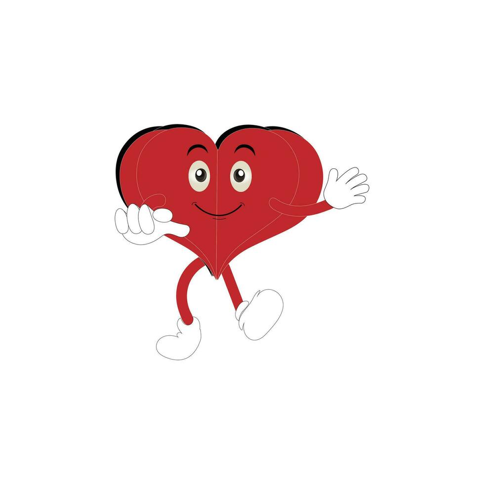 Heart funny cartoon character different pose. Cartoon red heart character with funny face. Happy cute heart emoji set. Love vector illustration. Valentine Day card