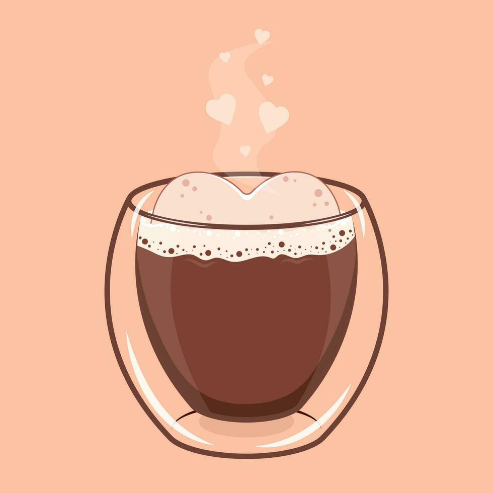 Double wall cup of hot chocolate with heart-shaped cookie. Valentine's day greeting card. vector