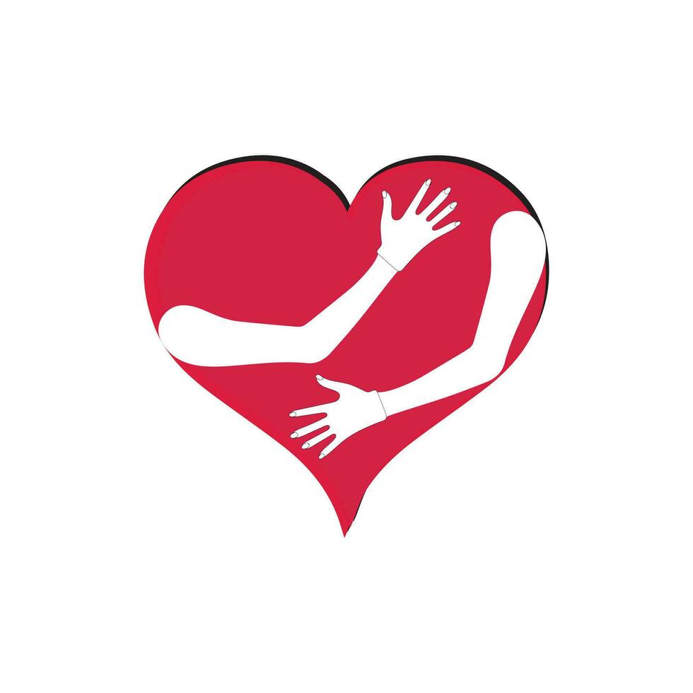 Self hugging line icon, Love yourself, cute cartoon heart character hug. Heart for love, affection, care, relationships, special days concept. Awakening positive emotions inside us. vector