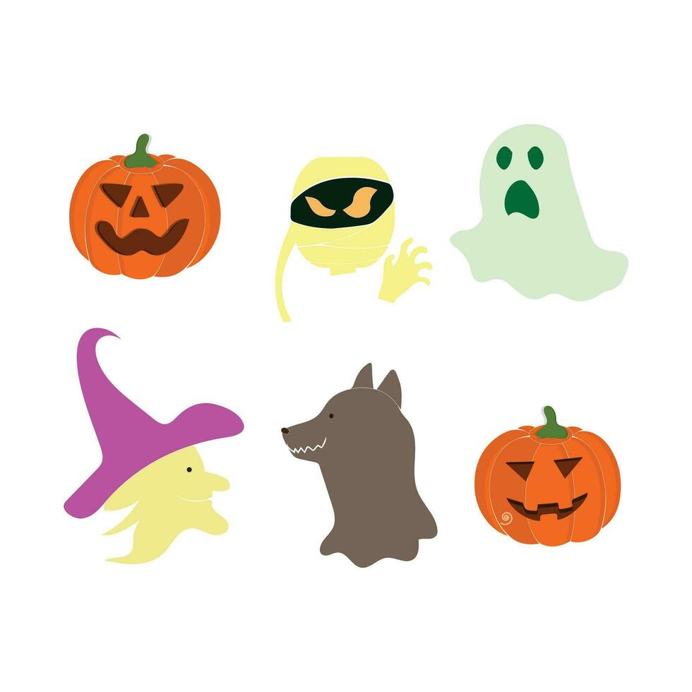 Happy Halloween day element background vector. Cute collection of spooky ghost, pumpkin, bat, candy, cat, skull, spider, grave, castle. Adorable halloween festival elements for decoration, prints. vector