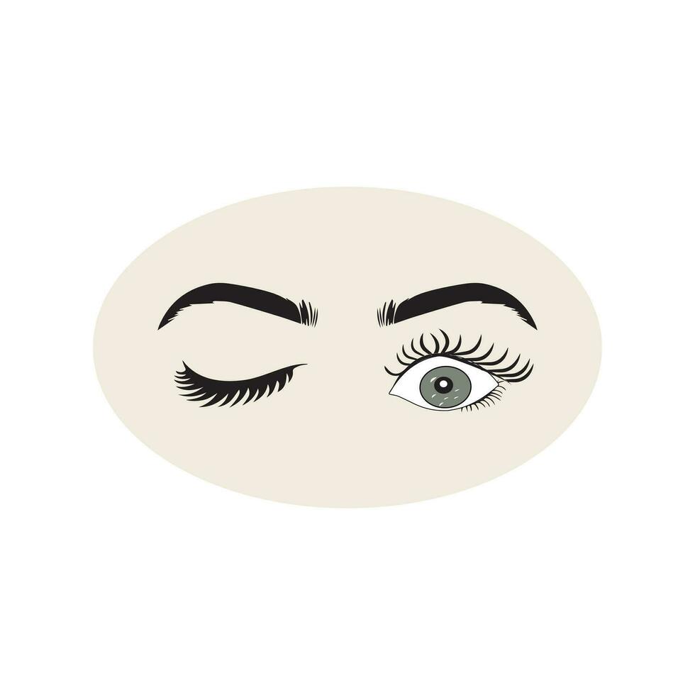 hembra ojos icono con ojo cejas ilustración de mujer sexy lujoso ojo con perfectamente conformado Cejas y lleno pestañas dibujado a mano idea para negocio visitar tarjeta, tipografía vector. vector