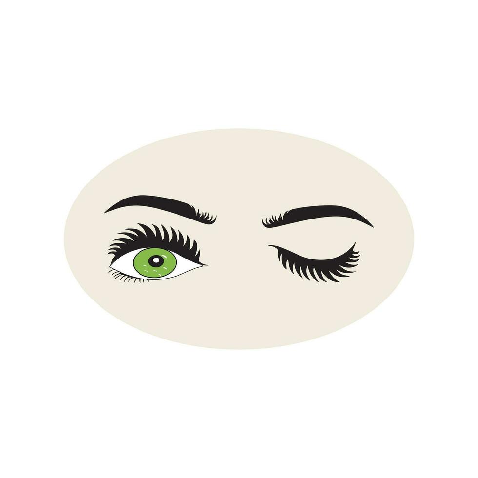 Female eyes icon with eye brows. Illustration of woman's sexy luxurious eye with perfectly shaped eyebrows and full lashes. Hand-drawn Idea for business visit card, typography vector. vector