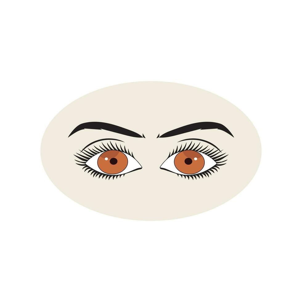 Female eyes icon with eye brows. Illustration of woman's sexy luxurious eye with perfectly shaped eyebrows and full lashes. Hand-drawn Idea for business visit card, typography vector. vector