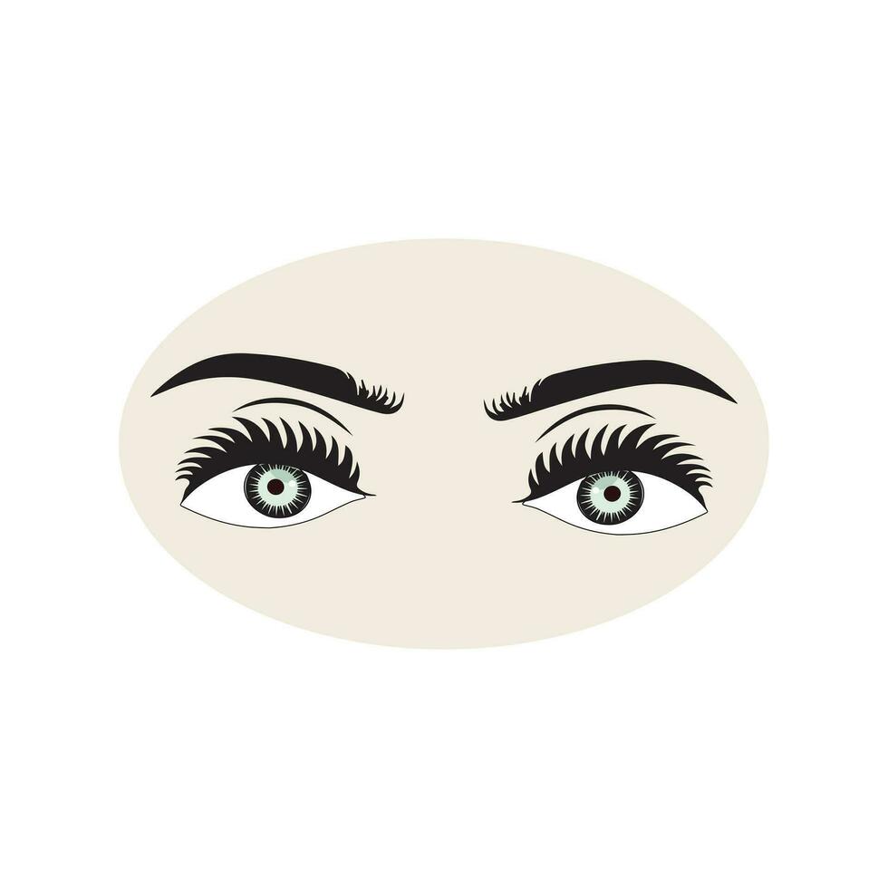 Female eyes icon with eye brows. Illustration of woman's sexy luxurious eye with perfectly shaped eyebrows and full lashes. Hand-drawn Idea for business visit card, typography vector. vector