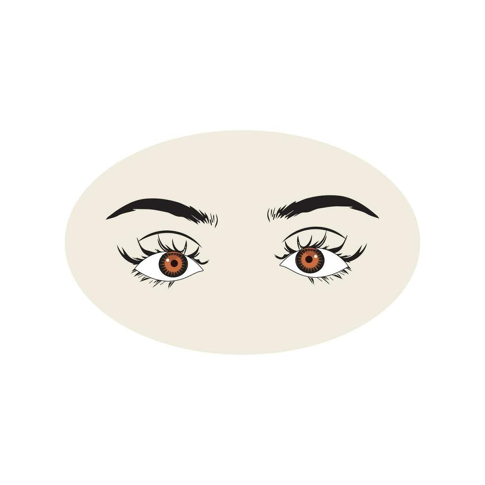 Female eyes icon with eye brows. Illustration of woman's sexy luxurious eye with perfectly shaped eyebrows and full lashes. Hand-drawn Idea for business visit card, typography vector. vector