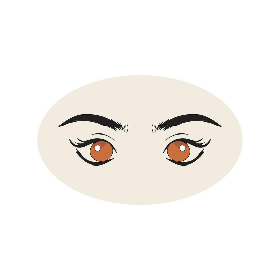 Female eyes icon with eye brows. Illustration of woman's sexy luxurious eye with perfectly shaped eyebrows and full lashes. Hand-drawn Idea for business visit card, typography vector. vector