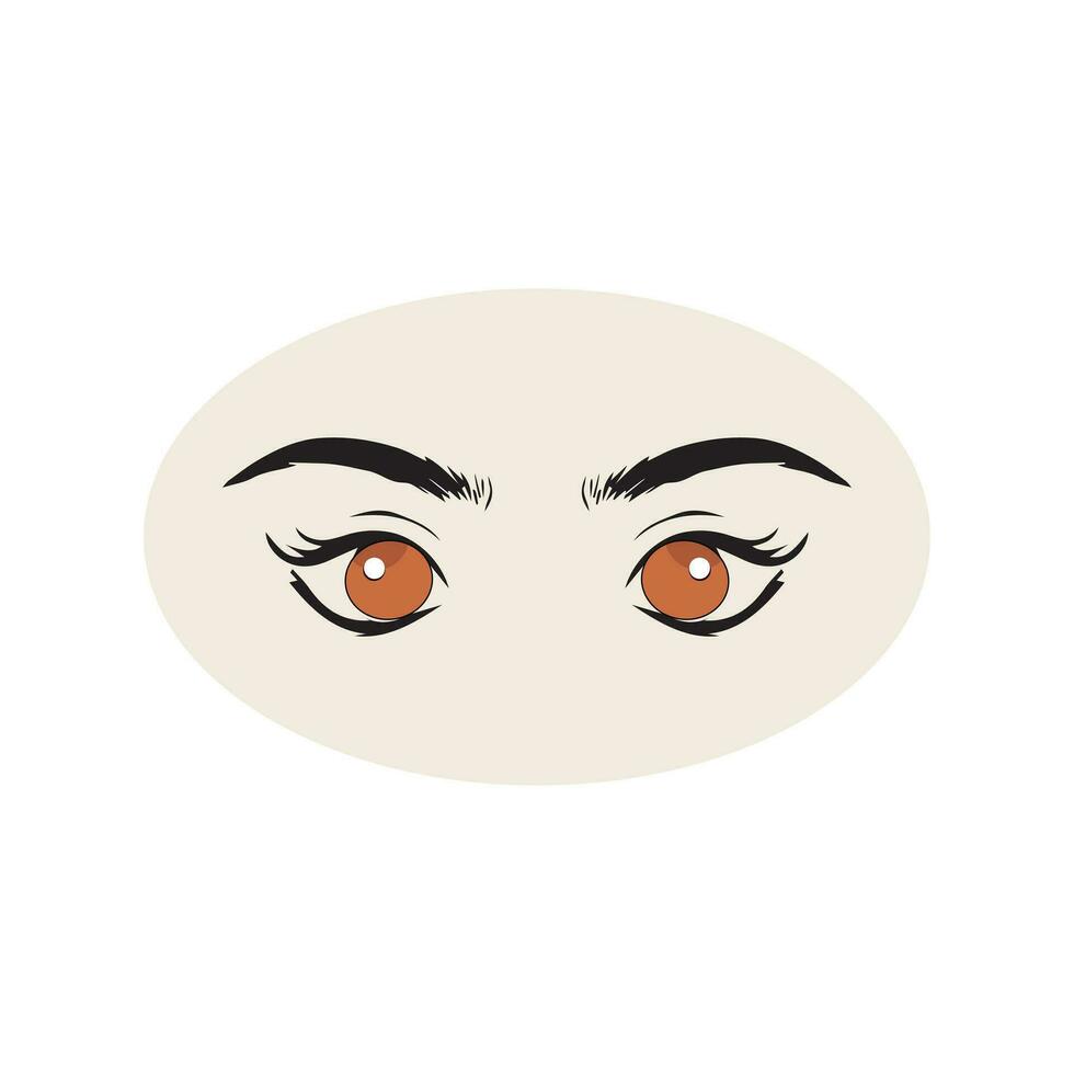 Female eyes icon with eye brows. Illustration of woman's sexy luxurious eye with perfectly shaped eyebrows and full lashes. Hand-drawn Idea for business visit card, typography vector. vector