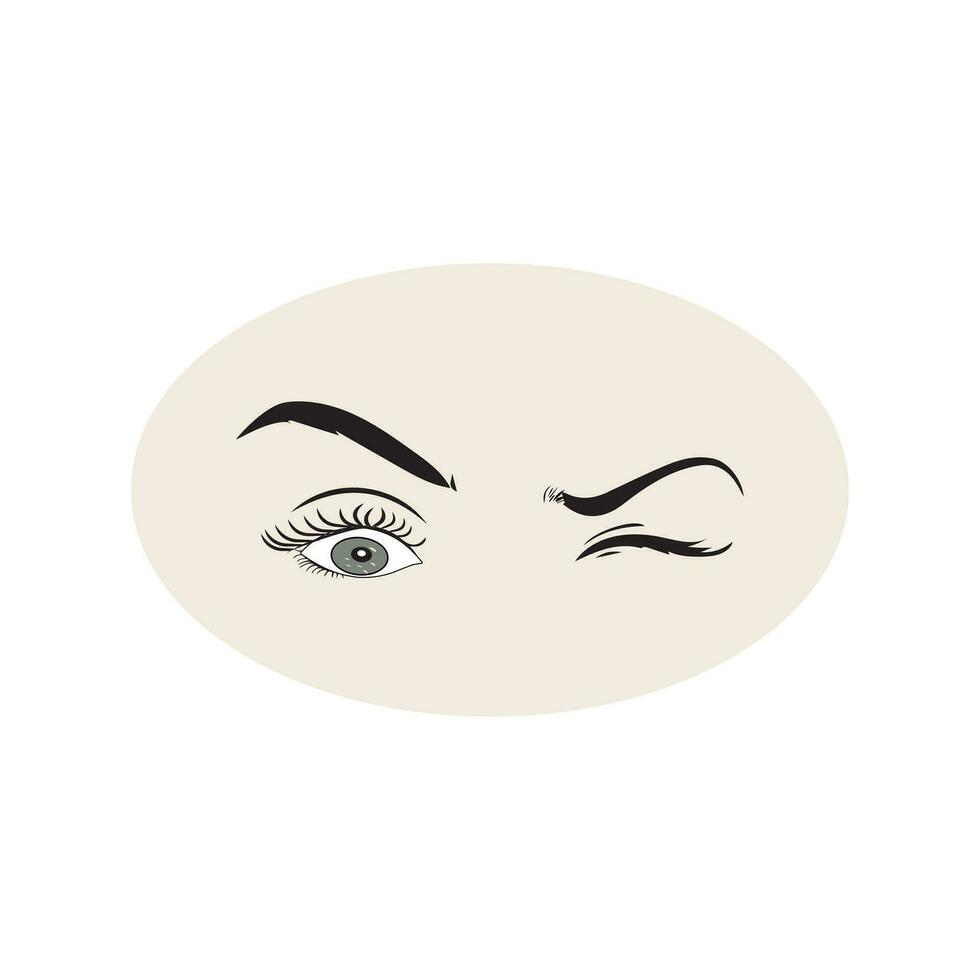 Female eyes icon with eye brows. Illustration of woman's sexy luxurious eye with perfectly shaped eyebrows and full lashes. Hand-drawn Idea for business visit card, typography vector. vector