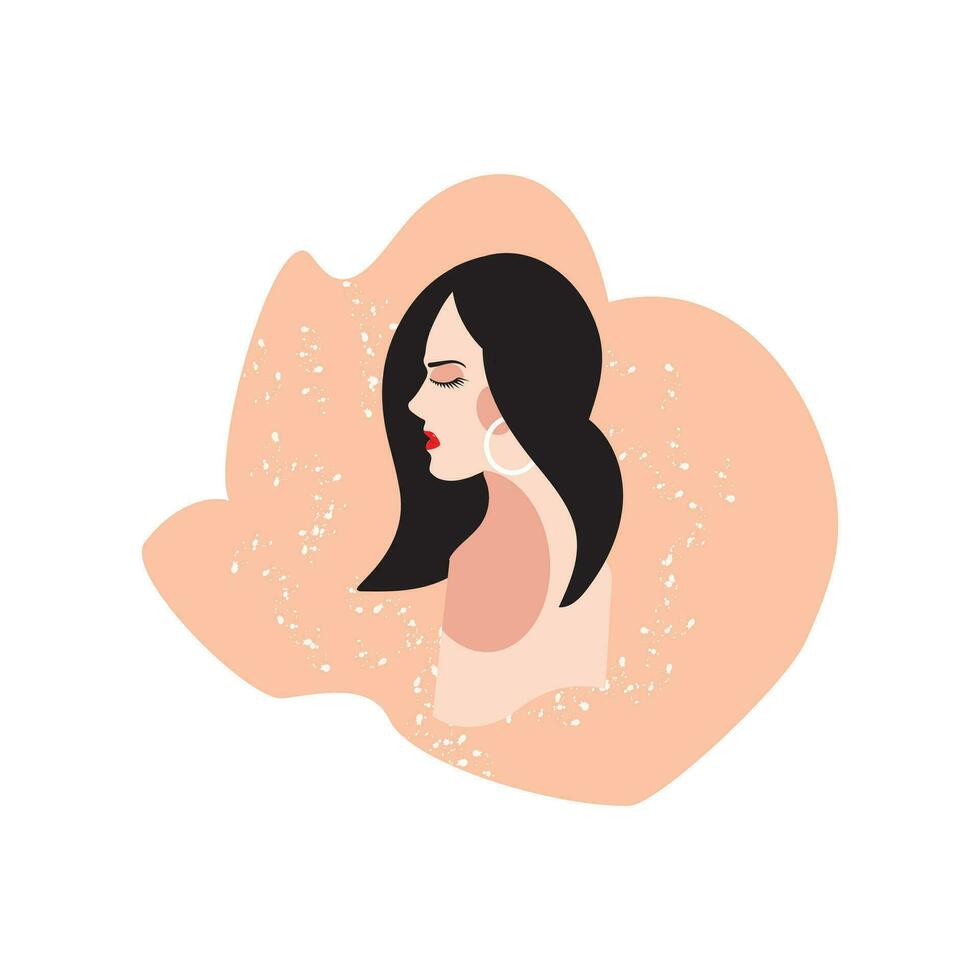 hermosa joven mujer cara con cerrado ojos vector retrato. perfil de un mujer ilustración. Moda mujer. avatar para social medios de comunicación. brillante vector ilustración en plano estilo.