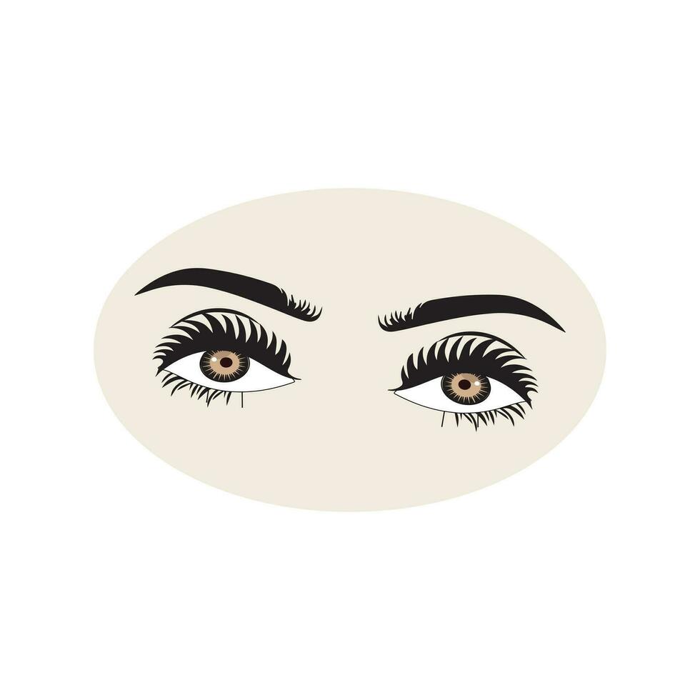 Female eyes icon with eye brows. Illustration of woman's sexy luxurious eye with perfectly shaped eyebrows and full lashes. Hand-drawn Idea for business visit card, typography vector. vector