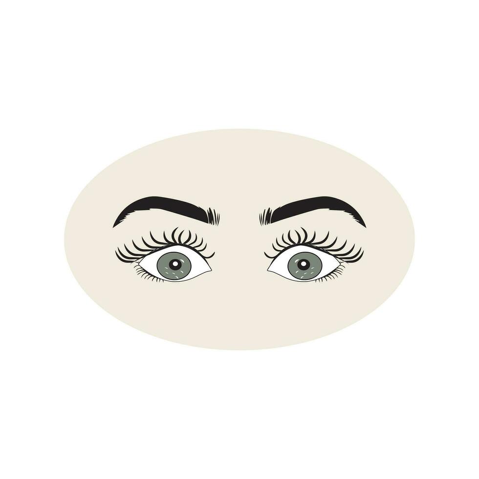 Female eyes icon with eye brows. Illustration of woman's sexy luxurious eye with perfectly shaped eyebrows and full lashes. Hand-drawn Idea for business visit card, typography vector. vector