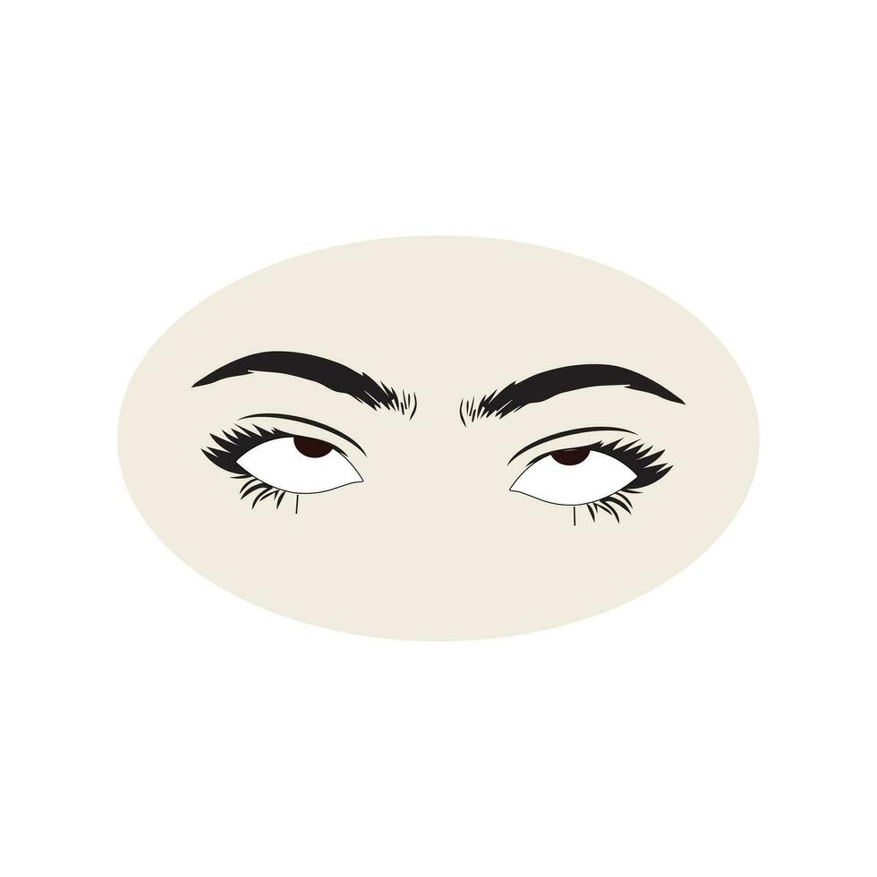 Female eyes icon with eye brows. Illustration of woman's sexy luxurious eye with perfectly shaped eyebrows and full lashes. Hand-drawn Idea for business visit card, typography vector. vector
