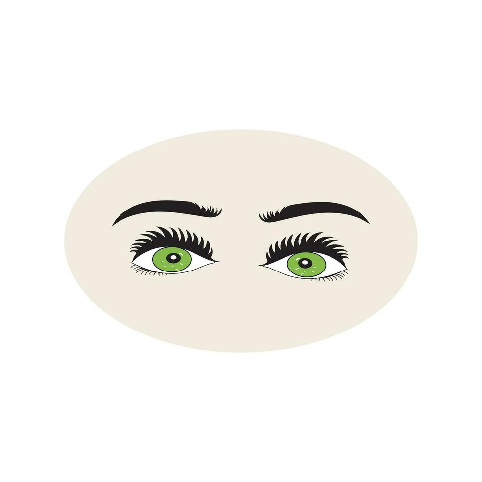 Female eyes icon with eye brows. Illustration of woman's sexy luxurious eye with perfectly shaped eyebrows and full lashes. Hand-drawn Idea for business visit card, typography vector. vector