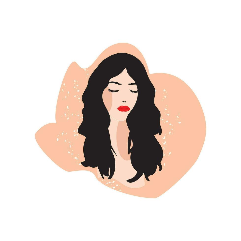 hermosa joven mujer cara con cerrado ojos vector retrato. perfil de un mujer ilustración. Moda mujer. avatar para social medios de comunicación. brillante vector ilustración en plano estilo.