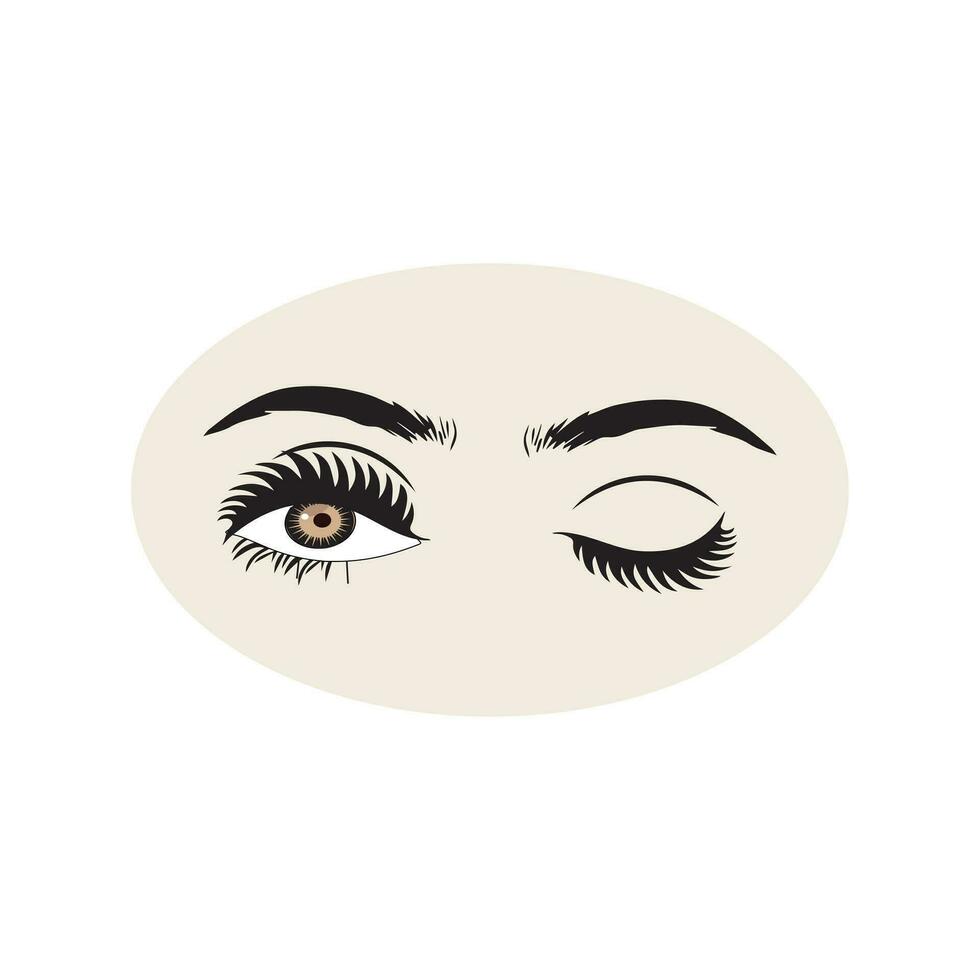 Female eyes icon with eye brows. Illustration of woman's sexy luxurious eye with perfectly shaped eyebrows and full lashes. Hand-drawn Idea for business visit card, typography vector. vector