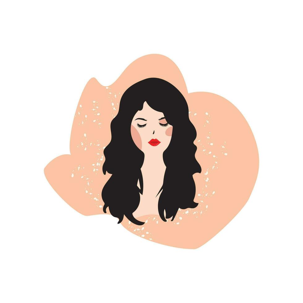 hermosa joven mujer cara con cerrado ojos vector retrato. perfil de un mujer ilustración. Moda mujer. avatar para social medios de comunicación. brillante vector ilustración en plano estilo.