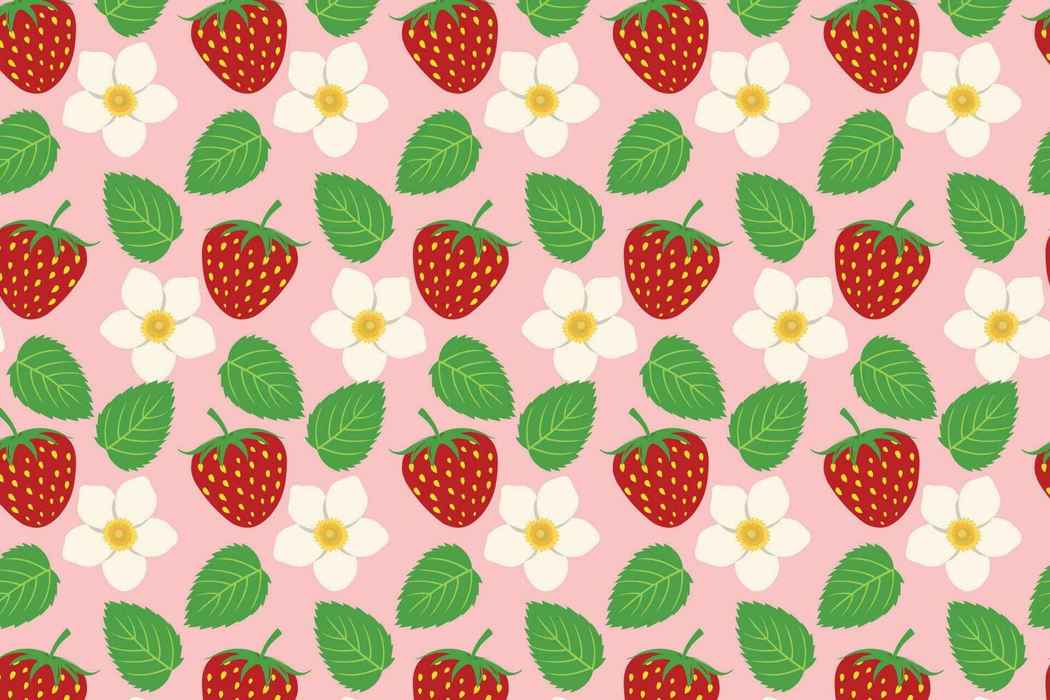 Seamless pattern with cute Strawberry and flower. Cute summer background for fabrics, decorative paper, textile print. Templates for celebration, ads, branding, banner, cover, label, poster vector